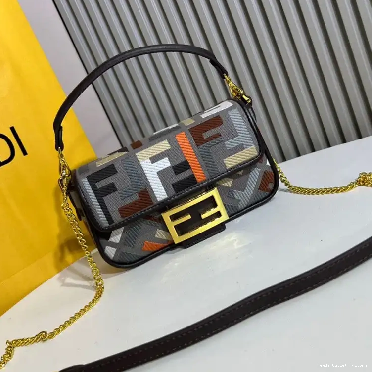 HOT In Motif Canvas Bag Mini Baguette Grey FF Fendi Multi 0705